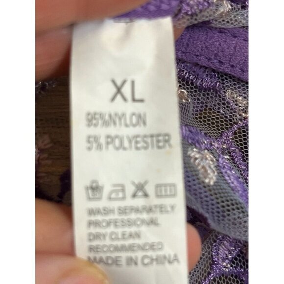 Women Bra XL Purple Sheer Floral Mesh Feminine Sexy Underwire Retro 80s - Picture 10 of 11